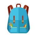 Blue Backpack Schoolbag Icon in Flat Style