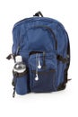 Blue backpack and water Royalty Free Stock Photo