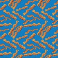 Blue bacon vector textile print food seamless pattern.