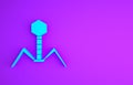 Blue Bacteria bacteriophage icon isolated on purple background. Bacterial infection sign. Microscopic germ cause