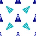 Blue Badminton shuttlecock icon isolated seamless pattern on white background. Sport equipment. Vector Illustration Royalty Free Stock Photo