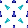 Blue Badminton shuttlecock icon isolated seamless pattern on white background. Sport equipment. Vector Illustration Royalty Free Stock Photo