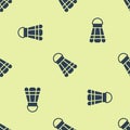 Blue Badminton shuttlecock icon isolated seamless pattern on yellow background. Sport equipment. Vector Royalty Free Stock Photo