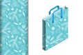 Blue bag with white pattern and seamless background, concept for design of fabric and paper for printing