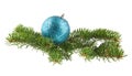 blue ball and branch of Christmas tree isolated Royalty Free Stock Photo