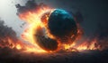 a blue ball of fire is in the middle of a black background