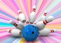 Bowling ball crashing into the pins, 3D illustration