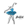 Blue Ballerina Dancer. Ballet is my life hand drawn. Perfect body . Dancer wears. Female in tutu posing in performance