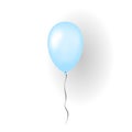 Blue balloon 3D, thread, isolated on white background. Color glossy flying baloon, ribbon for birthday celebrate Royalty Free Stock Photo