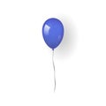 Blue balloon 3D, thread, isolated on white background. Color glossy flying baloon, ribbon for birthday celebrate Royalty Free Stock Photo