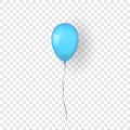 Blue balloon 3D, thread, isolated white transparent background. Color glossy flying baloon, ribbon for birthday Royalty Free Stock Photo