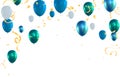 Blue balloons with confetti and ribbons on white background. Vector illustration Royalty Free Stock Photo