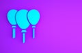 Blue Balloons with ribbon icon isolated on purple background. Merry Christmas and Happy New Year. Minimalism concept. 3d Royalty Free Stock Photo