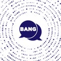 Blue Bang boom, gun Comic text speech bubble balloon icon isolated on white background. Abstract circle random dots