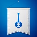 Blue Banjo icon isolated on blue background. Musical instrument. White pennant template. Vector