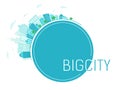 Blue Banner with big city in line. Round Panorama of city buildings. ecological Urban landscape .