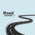 Blue banner, long road. Winding road on a blue background.