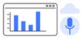 Voice-activated data tool with bar chart and cloud icon representing analytics and cloud storage Royalty Free Stock Photo