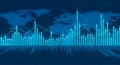 Blue Bar Chart with World Map Overlay and Trend Lines Royalty Free Stock Photo