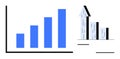 Blue Bar Graph and Growing Arrow Chart Highlighting Data Growth and Business Success Royalty Free Stock Photo