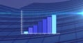 Blue bar graph with rising values against a curved, grid-lined backdrop