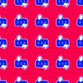 Blue Bar of soap with foam icon isolated seamless pattern on red background. Soap bar with bubbles. Vector Illustration Royalty Free Stock Photo