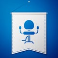 Blue Barbershop chair icon isolated on blue background. Barber armchair sign. White pennant template. Vector Royalty Free Stock Photo