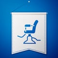 Blue Barbershop chair icon isolated on blue background. Barber armchair sign. White pennant template. Vector Royalty Free Stock Photo