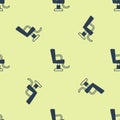 Blue Barbershop chair icon isolated seamless pattern on yellow background. Barber armchair sign. Vector Royalty Free Stock Photo
