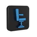 Blue Barbershop chair icon isolated on transparent background. Barber armchair sign. Black square button. Royalty Free Stock Photo