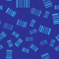 Blue Barcode icon isolated seamless pattern on blue background. Vector Illustration Royalty Free Stock Photo