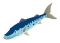 Blue barracuda in flat art style. Cute mascot illustration of carnivore fish. Image for child book, learning materials or zoo biol