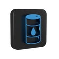 Blue Barrel oil icon isolated on transparent background. Black square button. Royalty Free Stock Photo