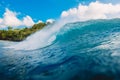 Blue barrel wave in ocean. Wave and sky in Bali