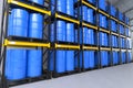 Blue barrels in the warehouse, Storage stock, Chemical warehouse Royalty Free Stock Photo