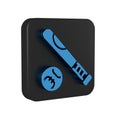 Blue Baseball bat with ball icon isolated on transparent background. Black square button. Royalty Free Stock Photo