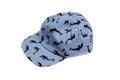Blue baseball cap with a dolphin pattern. Isolate