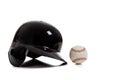 Blue baseball helmet and baseball