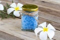 Blue bath salt herbal beauty health care body skin for a bath of lifestyle woman relax
