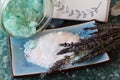 Bath salts and lavender Royalty Free Stock Photo