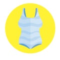 Blue bathing suit. Women beachwear. Modern fashionable One-piece swimsuit for swimming and sports. Flat cartoon icon