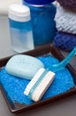 Blue bathroom items Royalty Free Stock Photo