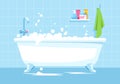 Blue bathroom semi flat vector illustration