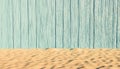 Blue battered wood background with beach sand