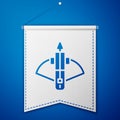 Blue Battle crossbow with arrow icon isolated on blue background. White pennant template. Vector Royalty Free Stock Photo