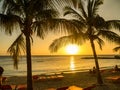 Blue Bay Beach Sunset - palm tree Royalty Free Stock Photo