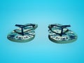 Blue beach slippers front view 3d render on blue background with shadow Royalty Free Stock Photo