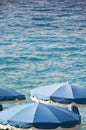 Blue beach umbrellas Royalty Free Stock Photo
