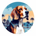 Blue Beagle At Venice Beach: Tonalism Circle T-shirt Design