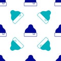 Blue Beanie hat icon isolated seamless pattern on white background. Vector